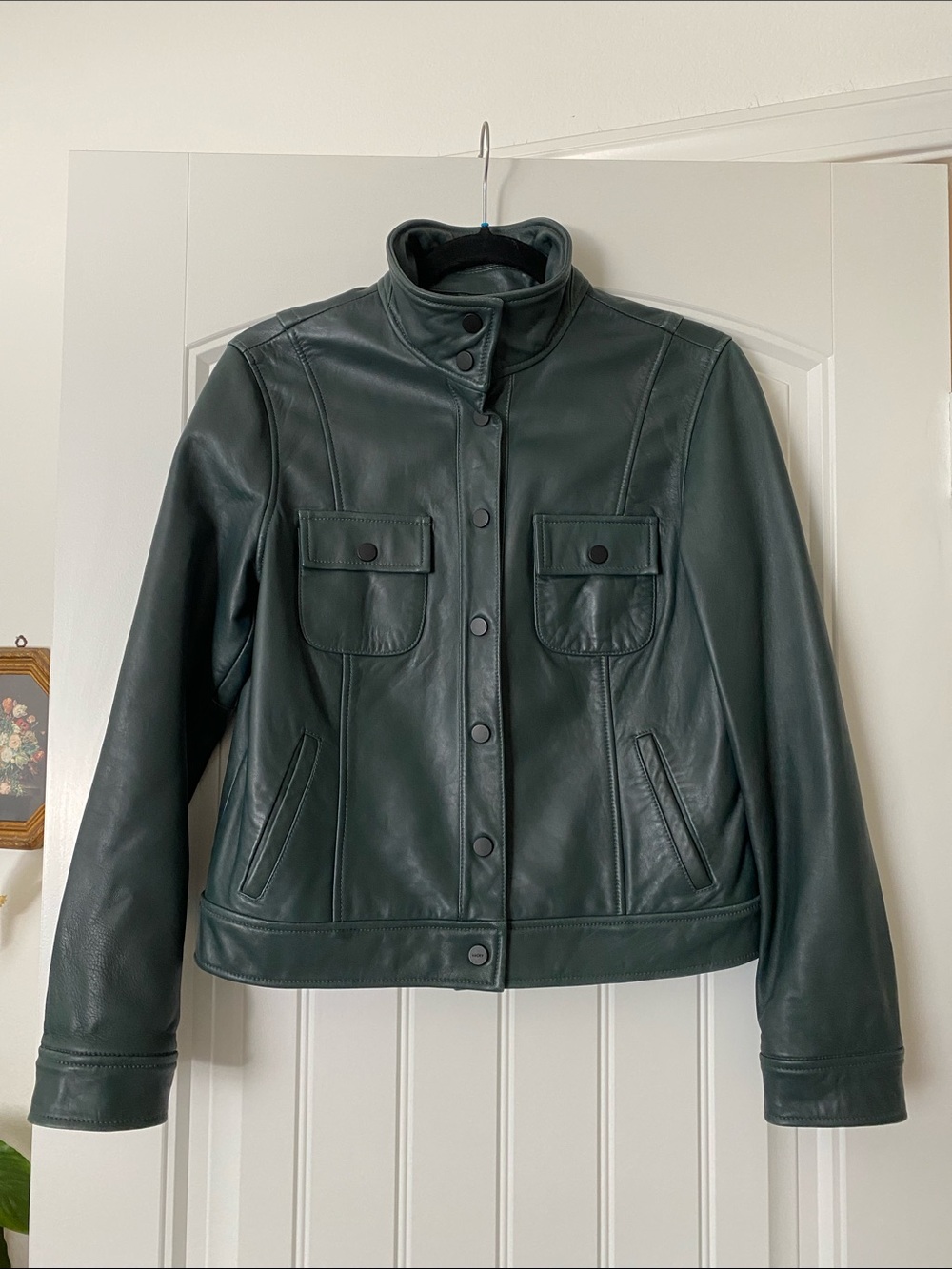 Lucky Brand Dark Green Leather Jacket - Women’s Snap-Front Coat